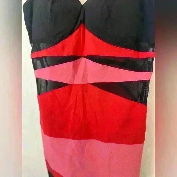 XOXO Colorblock Dress Orange Pink Sheer Panels Stretch Size M - Picture 10 of 15